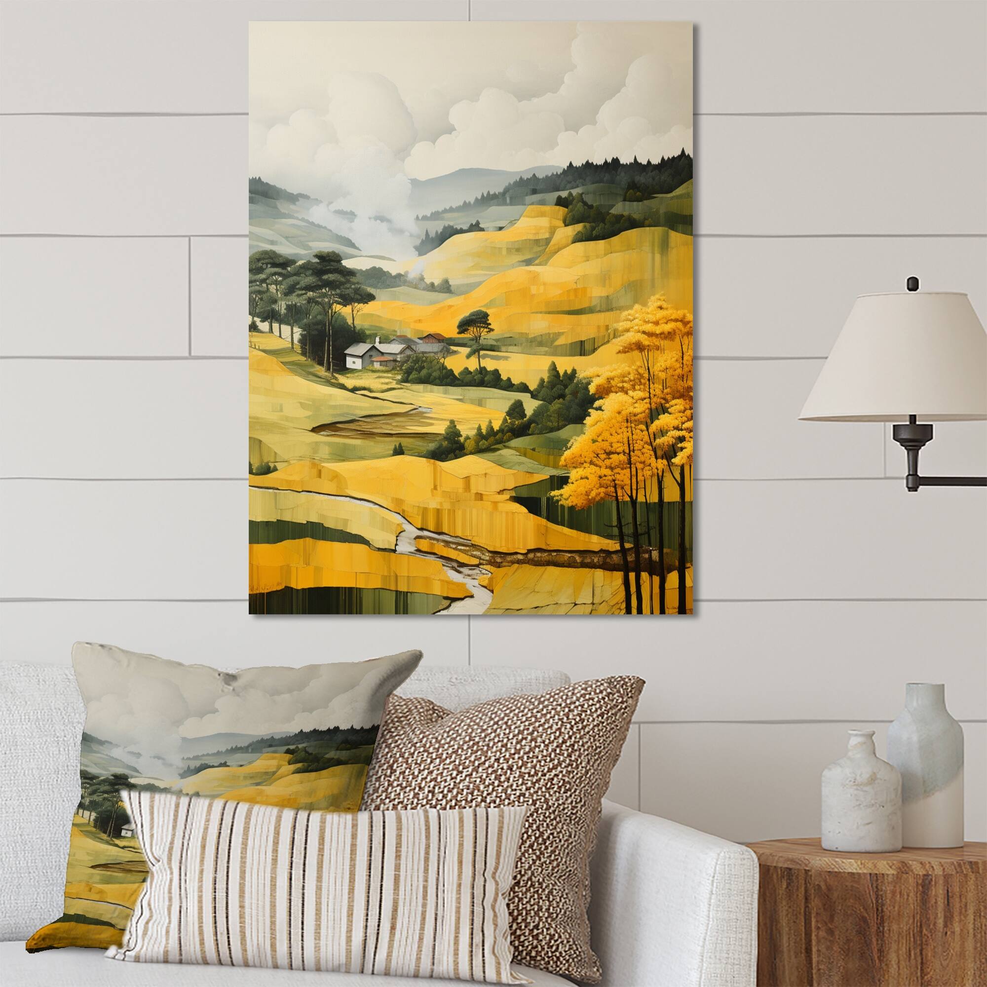 Designart "Yellow And Green Pastoral Bold Landscape V" Countryside